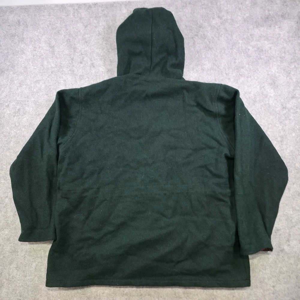 Johnson Woolen Mills Jacket Mens XL? 2XL? Green Hooded Wool Plaid Lined Made USA